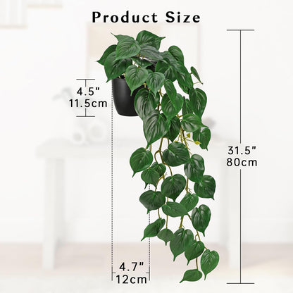 Fake Ivy Plant with Pot Artificial Pothos Leaves Featuring a White Frosted Finish for Home Shelf