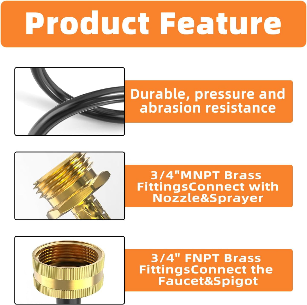 GASHER 10FT PU Recoil Garden Water Hose With 3/4" GHT Brass Fittings Retractable, Swivel Female For