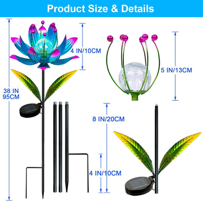 Wind Spinners Outdoor, 38 Inch Metal Wind Spinner Yard Art with Stake, Colorful Solar Windmill for