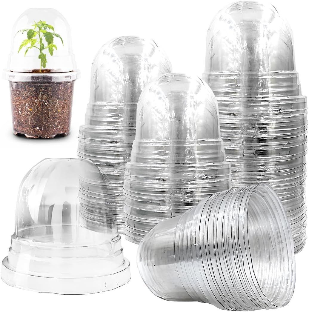 Humidity Domes for 4 Inch Pots, 100 Pack Transparent Plant Dome Covers with Ventilation, Clear