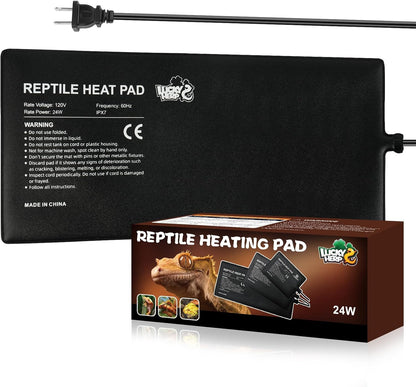LUCKY HERP Reptile Heat Pad 8x18 Inch 24W Under Tank Terrarium Heating Mat, Reptile Heat Mat