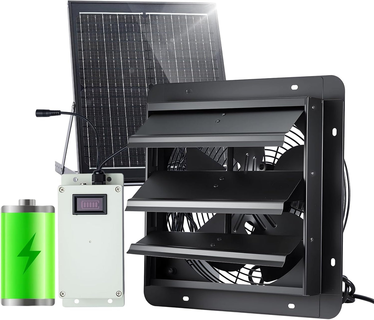 GROWNEER Solar Powered Exhaust Fan, 30W Solar Panel+12" High Speed Solar Powered Fans with Power