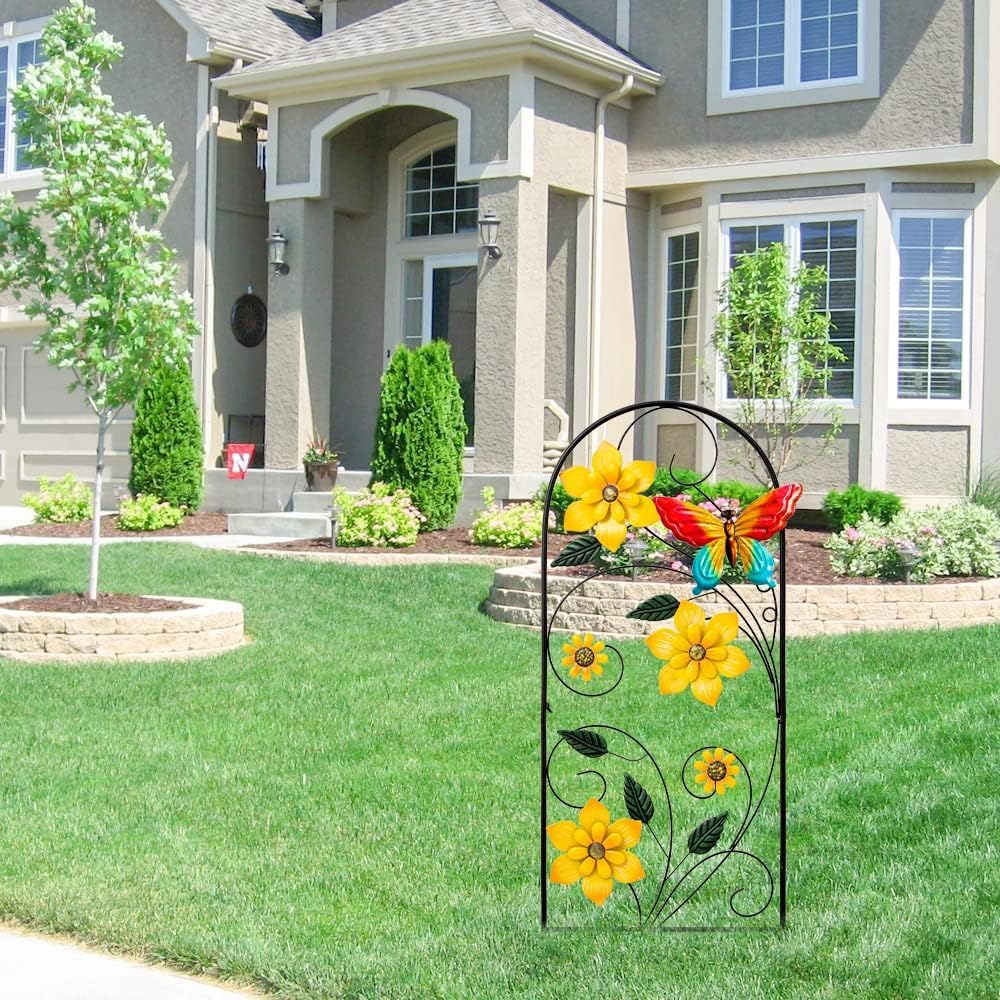 YEAHOME Garden Decor for Outside, 34" Flower Butterflies Decorative Garden Stakes for Spring Garden