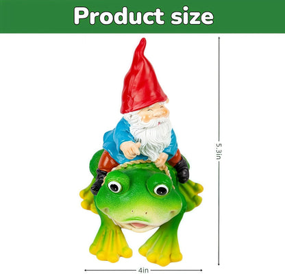 Gnome Riding on Frog Garden Statue Outdoor Garden Frog Statue for Yard Decoration Lawn Ornament