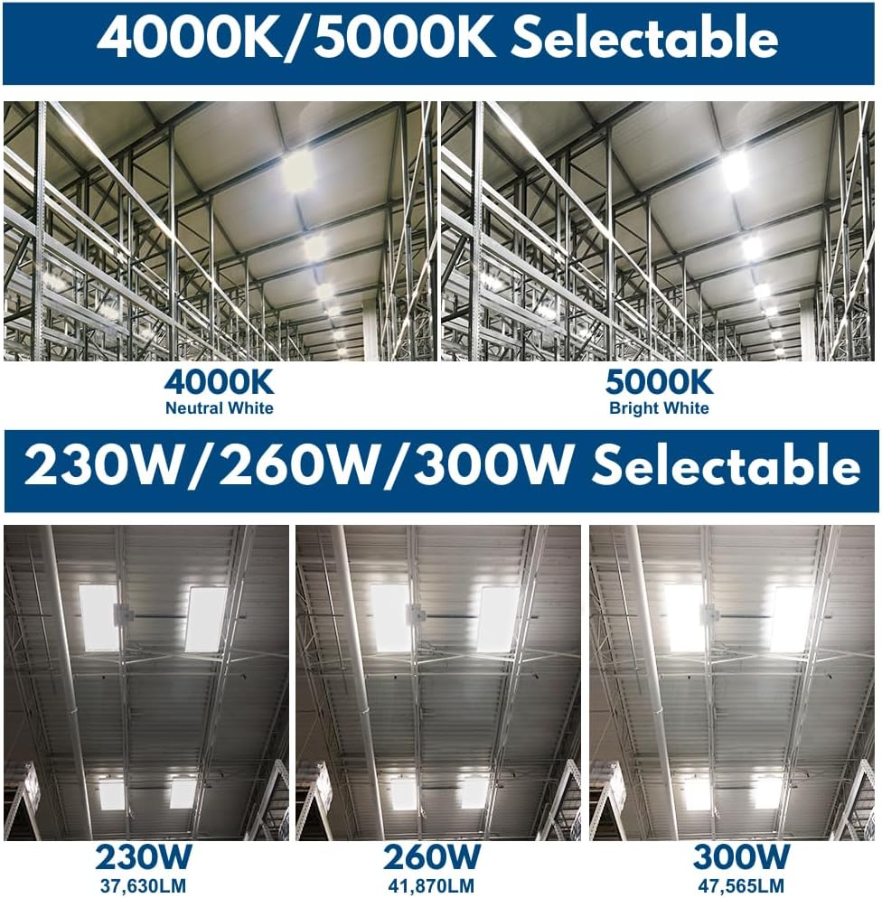 Konlite Pack of 2 ALTA LED High Bay Light - 4FT - 300W/260W/230W - 47,500 Lumens - 5000K/4000K