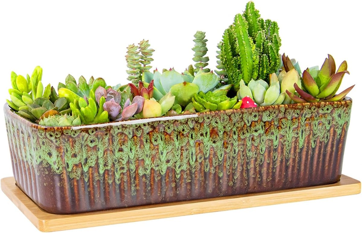Succulent Pots - 12 Inch Large Succulent Planters with Drainage Tray, Window Sill Planter, Long