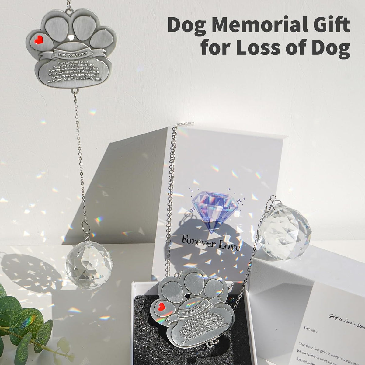 Pet Memorial Gifts for Loss of Dog Cat, Dog Memorial Crystal Suncatcher, Pet Passing Away Sympathy