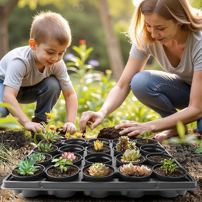 3 Inch Plastic Plant Pots 100 Pcs with 5 Pcs 20 Cell Seed Starter Trays, Thick Black Small Nursery