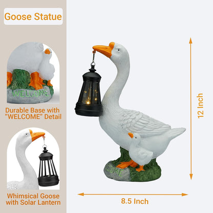Solar Porch Goose Statue, Outdoor Goose Decor with Lantern for Yard Lawn Patio Balcony, Birthday