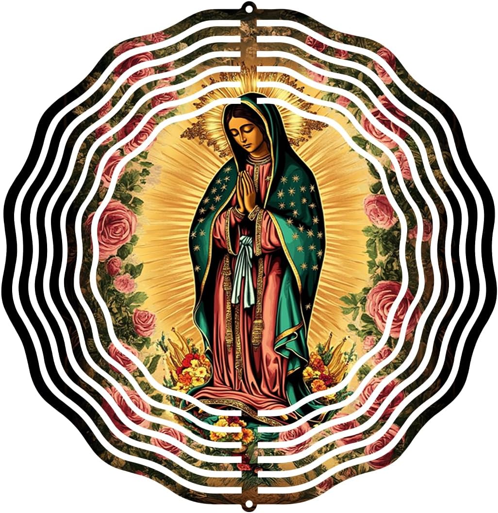 Virgin Mary Prayer Wind Spinner, Metal Wind Spinners Outdoor Indoor, Virgin Mary Rose Hanging