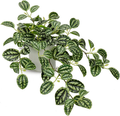 Fake Hanging Plants, 20 Inch Artificial Ivy Plant in Ceramic Pot Faux Watermelon Peperomia Trailing