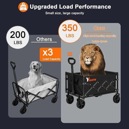 Collapsible Wagon Cart Foldable with 350lbs Weight Capacity, Lightweight Utility Shopping Cart with