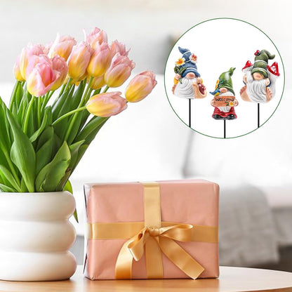 Garden Gnomes Stakes 3 Inch Plant Decorations for Pots Outdoor Statues Indoor 3 Pack Large Garden