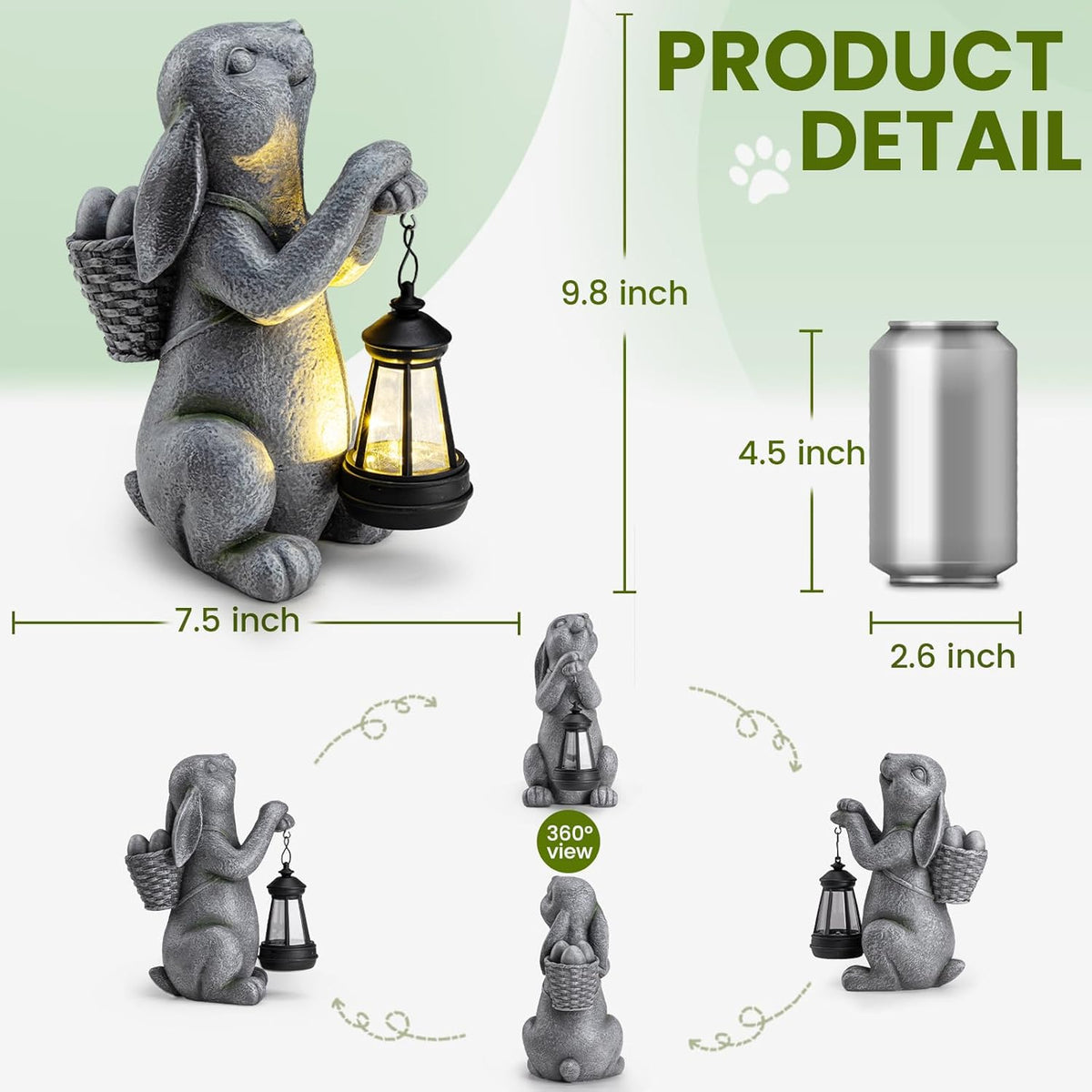 Solar Garden Outdoor Statues Rabbit with Solar Lantern,Outdoor Bunny Figurines Decorations,Lawn