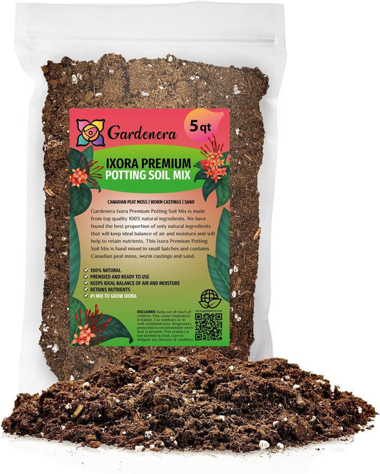 Premium Ixora Plant Soil Mix by Gardenera - Stimulate Growth and Elevate Colorful Blooms with