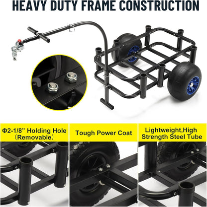 Beach Fishing Cart, 13" Big Wheels Black PU Solid Balloon Tires for Sand, Fishing Wagon Cart Large