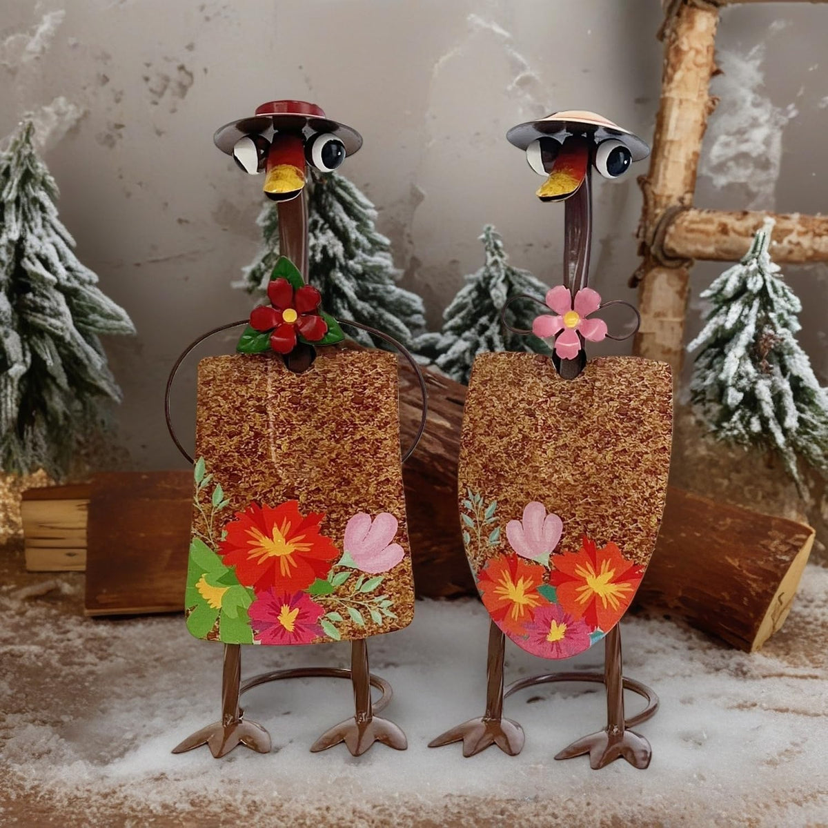 HONGLAND Duck Metal Yard Art - Duck Couple Garden Decor, Shovel Ornaments Outdoor Statue - 2 Pack