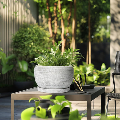 SQOWL Ceramic Flower Pots - 10 Inch Plant Pot Indoor with Drainage Hole and Saucer, Modern Ceramic