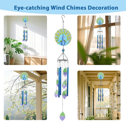 MUMTOP Wind Chimes for Outside-Glass Peacock Wind Chime - Deep Tone Windchimes Outdoors Unique for