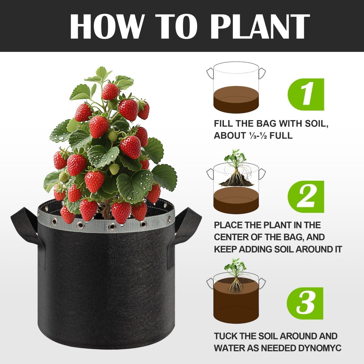 3 Gallon Grow Bags 6 Pack,Premium 3 Gallon Fabric pots for Healthy Plant Growth - Durable and