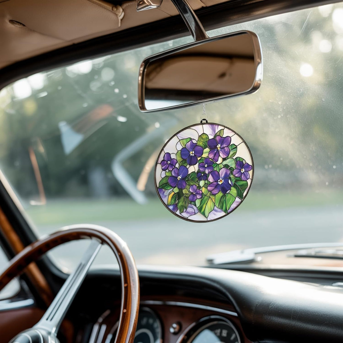 Violets Flower Acrylic Suncatcher Stained Glass Effect Window Car Hanging Christmas Ornament Indoor