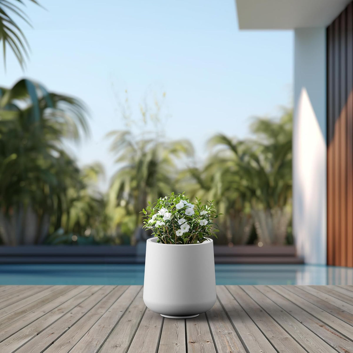 Kante 15.3-Inch Dia Round Concrete Planter, Large Plant Pot with Drainage Hole and Rubber Plug for