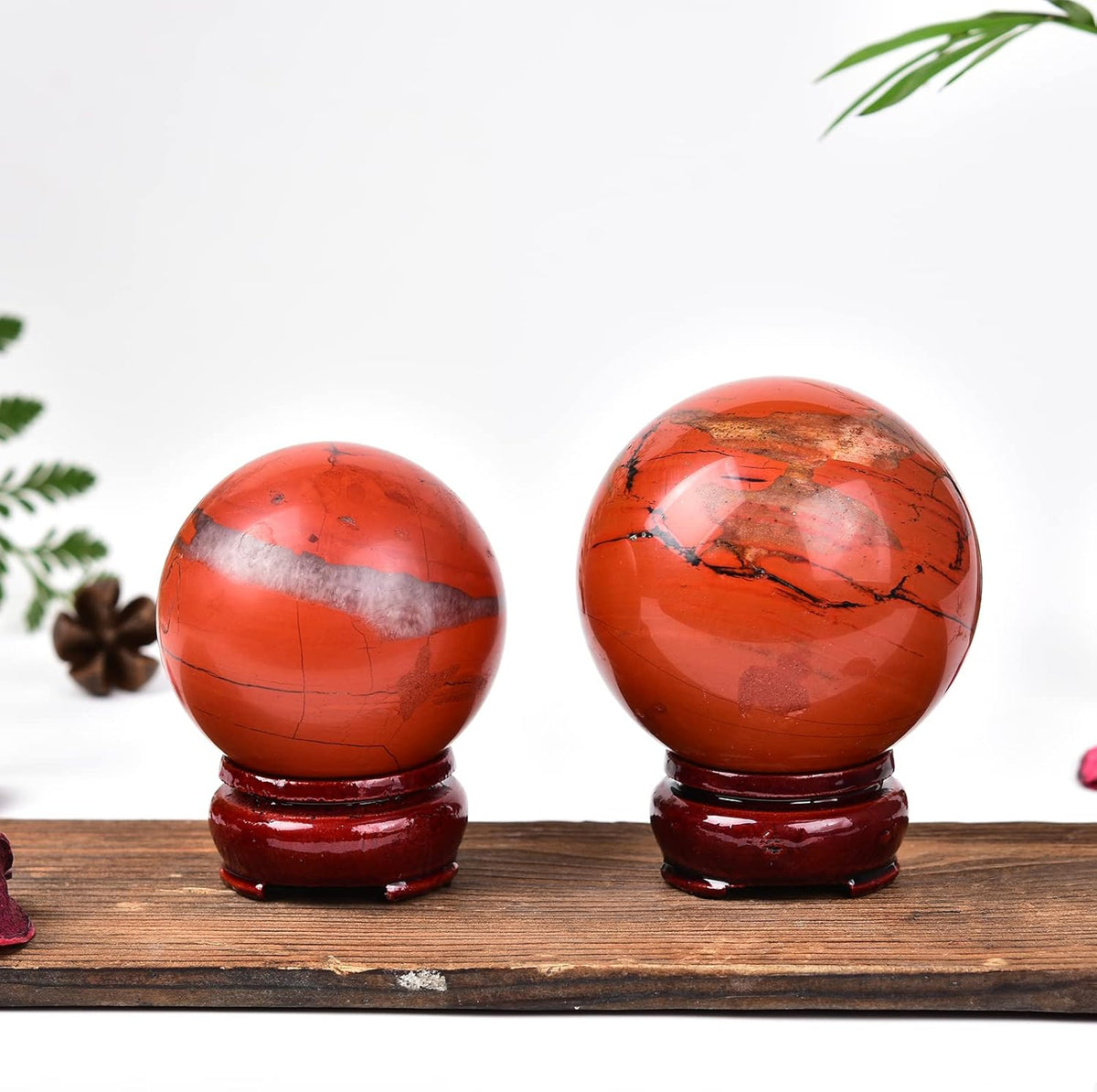 JIC Gem Natural Red Jasper Healing Crystal Ball Divination Gemstone Sphere Red Crystal Feng Shui