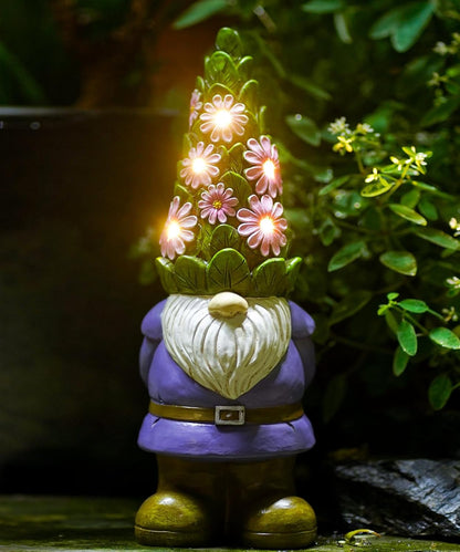 Nacome Garden Outdoor Statues Gnome with Succulent and 7 LED Lights - Lawn Decor for Patio