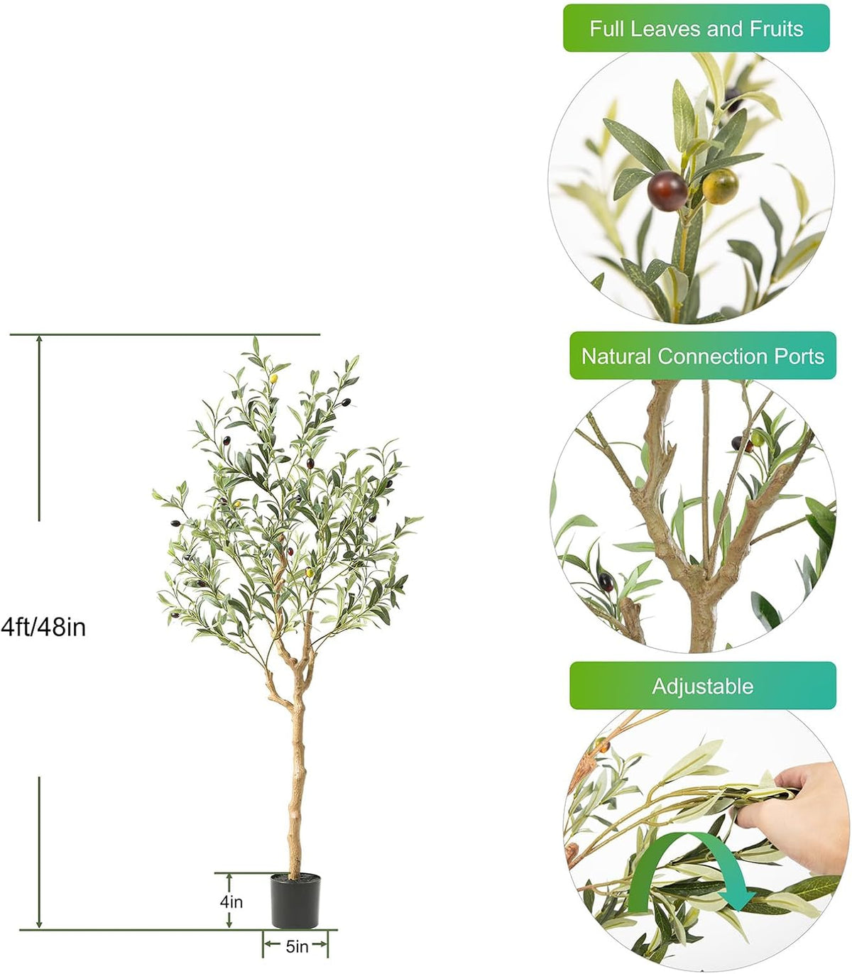 Tall Faux Olive Tree，4Ft(48in) Realistic Texture Potted Silk Artificial Olive Tree， Fake Olive