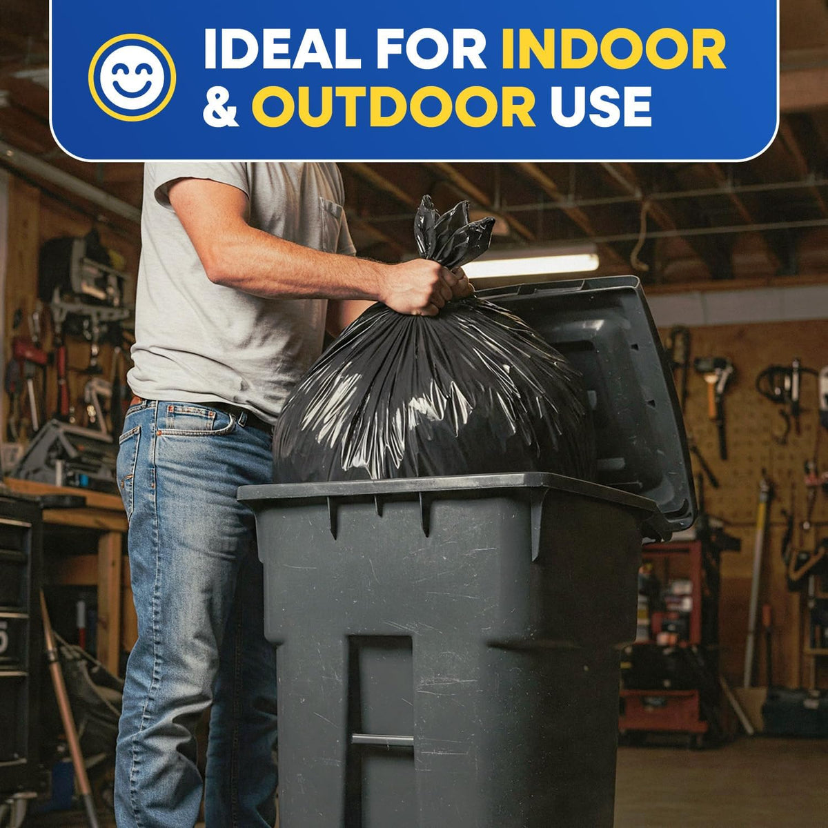 64-65 Gallon Trash Bags Heavy Duty with Flap Ties Extra Large Garbage Bags 2 Mil Outdoor Trash Bags