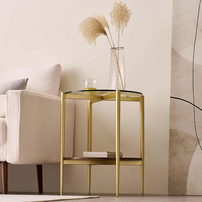 Round Glass End Table, Mid-Century Modern Design Sofa Table for Living Room, D18 x H23, 2-Tier