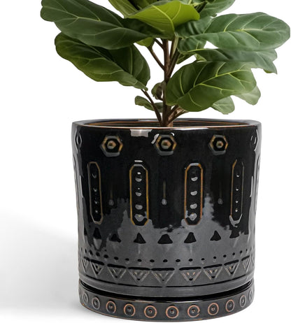 Ceramic Pots for Plants - 12 Inch Large Planter with Drainage Hole and Saucer, Ceramic Flower Pots