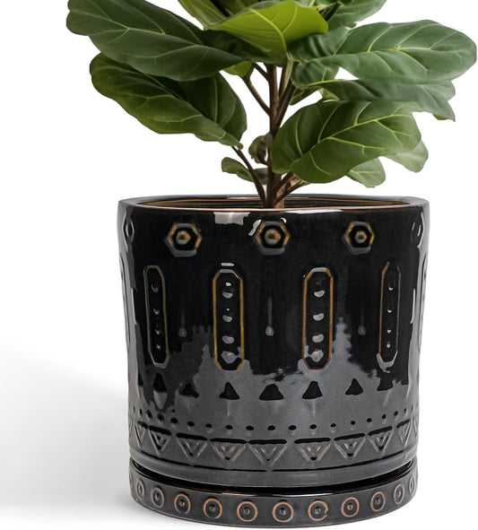 Ceramic Pots for Plants - 12 Inch Large Planter with Drainage Hole and Saucer, Ceramic Flower Pots