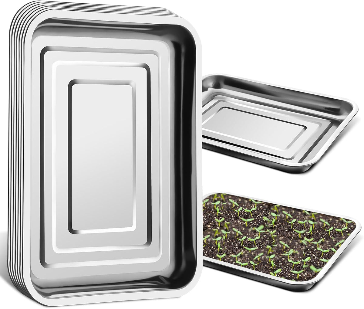 Stainless Metal Trays, Stainless Steel Seed Starter Carry Tray Fit 54 Cell Plug Tray, Nursery