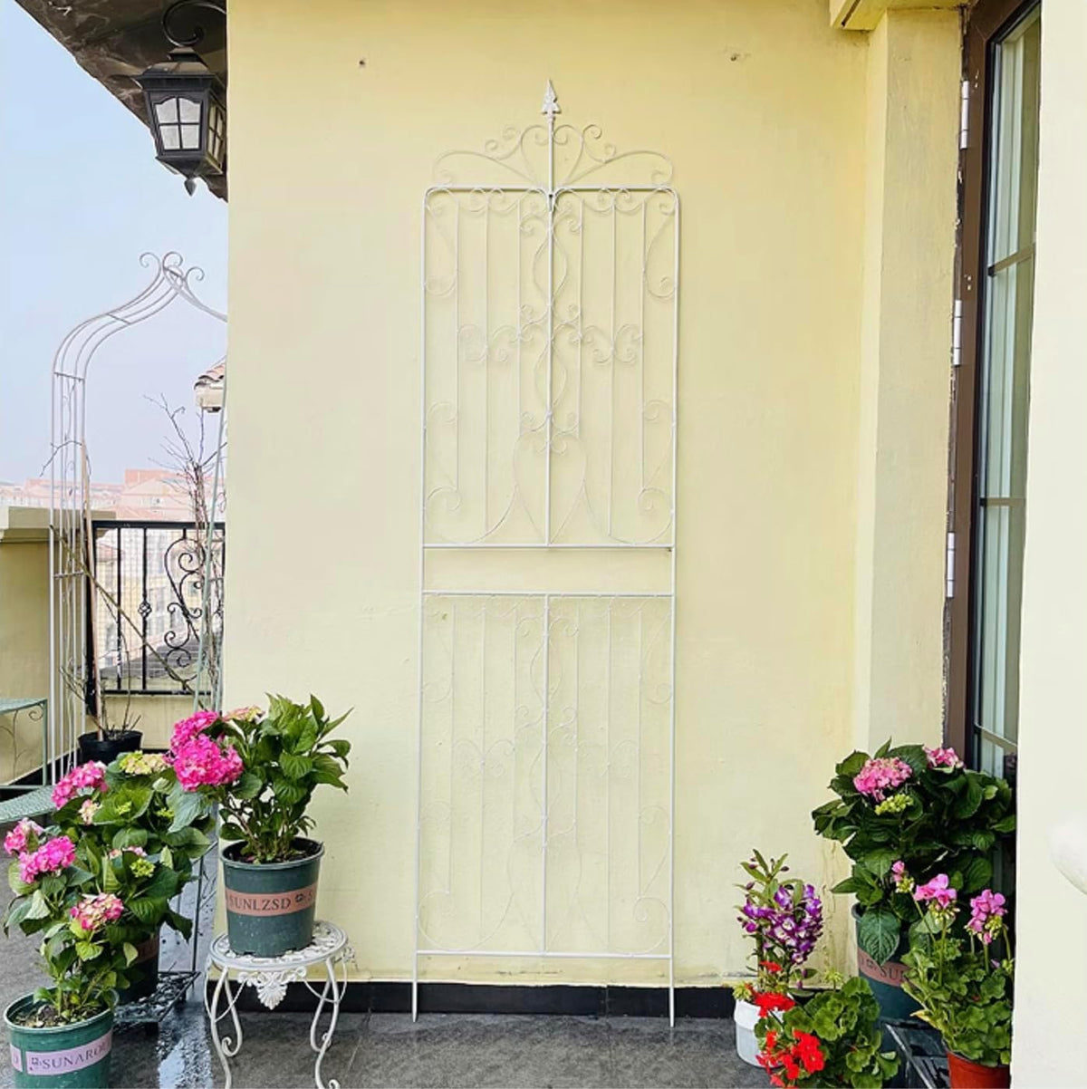 Sungmor 2 Pack Large Garden Trellis for Climbing Plants, 92.5 Inch Tall Rustic White Garden Metal