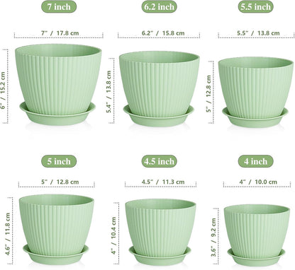 7/6.2/5.5/5/4.5/4 inch Plant Pots, 6 Pack Flower Pots for Small Indoor Outdoor Plants, Plastic