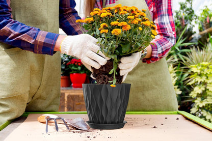 7 Inch Plant Pots 5 Pack, Flower Planters with Drainage Holes and Trays,Plastic Pots for Indoor