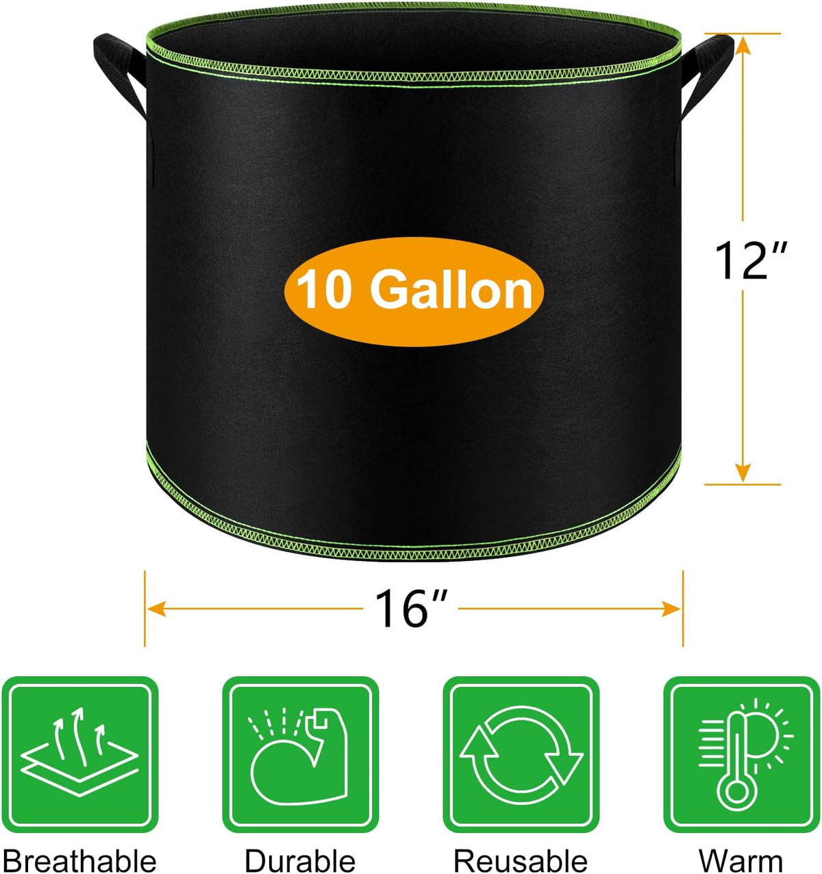 FEPITO 5 Pack 10 Gallon Grow Bags Heavy Duty Aeration Fabric Pots Plant Grow Bags with Handles