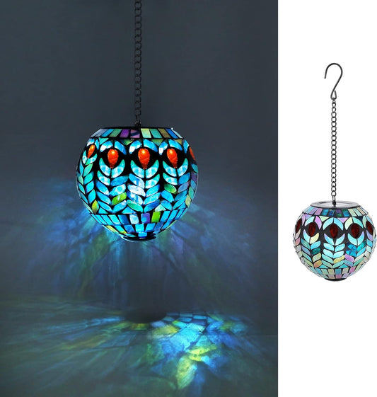 VCUTEKA Hanging Solar Lanterns Mosaic Solar Lights with Hook Up, Outdoor Garden Lights Decor for