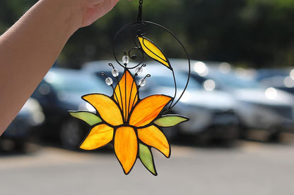 Orange Tiger Lily Flower Gift for Her Women, Love Gift Stained Glass Window Hanging Floral