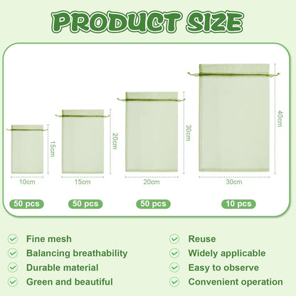 SATINIOR 160 Pcs Fruit Protection Bags, Green Netting Bags, Fruit Cover Mesh Garden Organza Bag