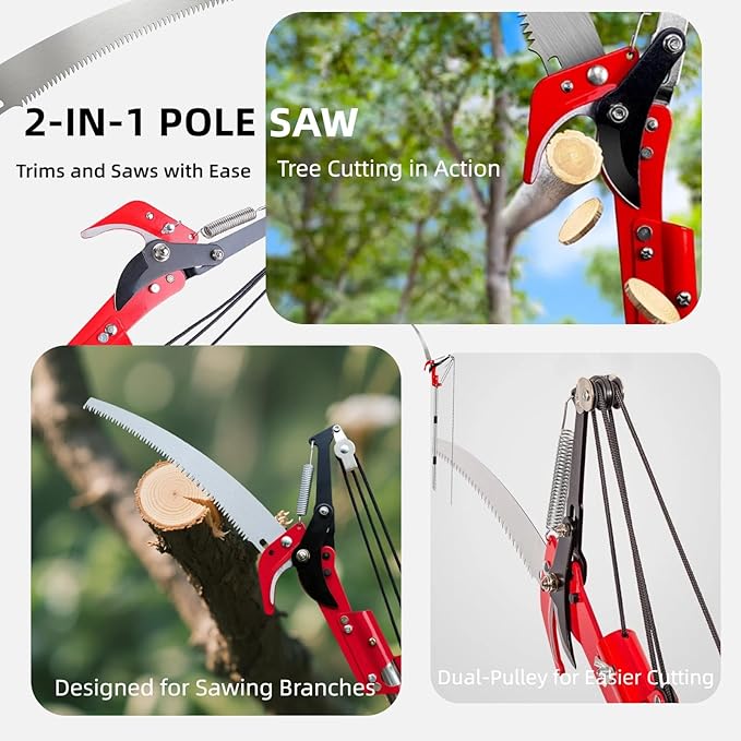 15.7’’ Pole Saws for Tree Trimming - Dual-Pulley Tree Pruner, Tree Trimmers Long Handle Pruner