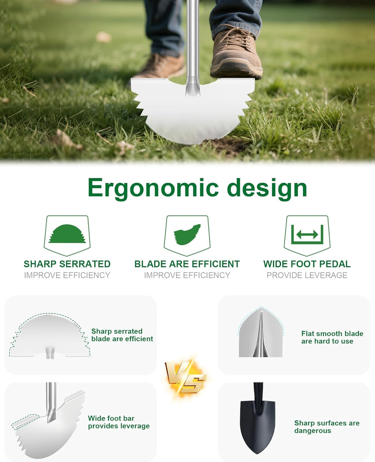 Serrated Edger Lawn Tool - Half Moon Shovel with Softer T-Handle, Lawn Edger for Yard, Garden