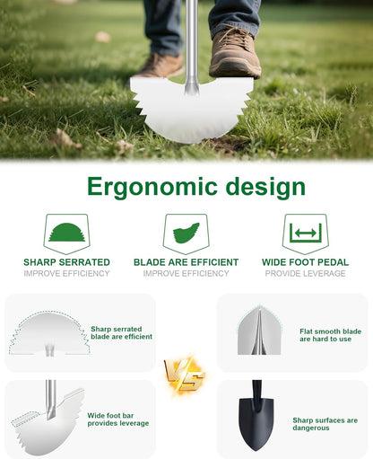Serrated Edger Lawn Tool - Half Moon Shovel with Softer T-Handle, Lawn Edger for Yard, Garden