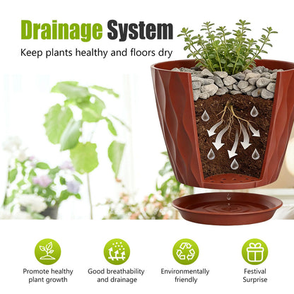SQKH 8 Inch Plastic Plant Pots,Set of 5 Flower Pots,Planters with Drainage Holes & Saucers, Indoor