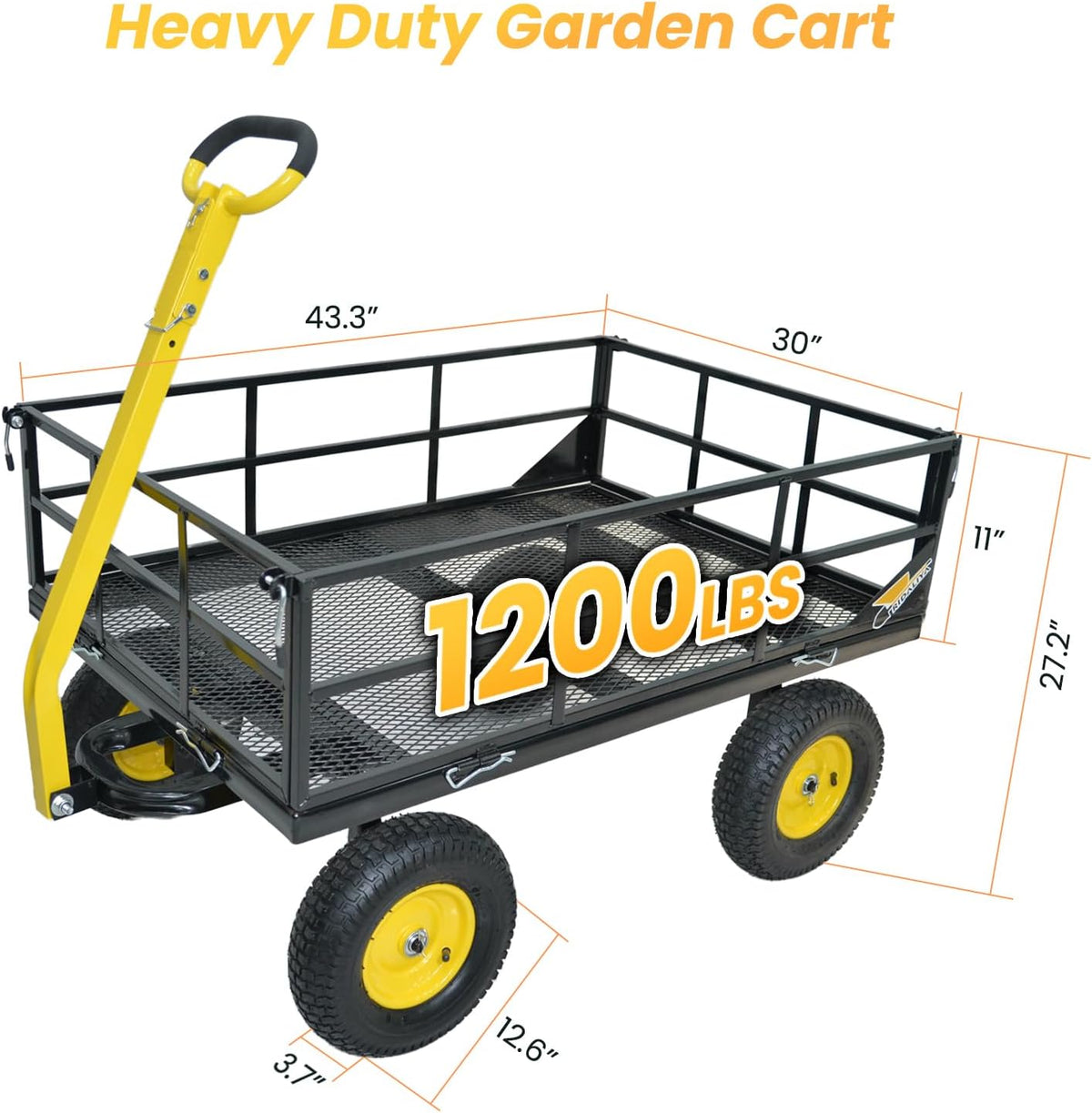 1200 lbs Steel Garden Cart, Heavy Duty Yard Utility Wagon with 10" Pneumatic Tires, Removable Mesh