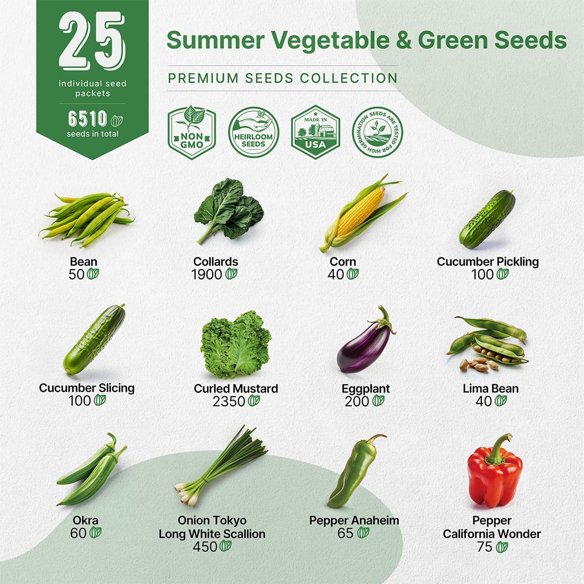 Organo Republic 25 Summer Vegetable Garden Seed Variety Pack - 6,510+ Non-GMO Heirloom Veggie &