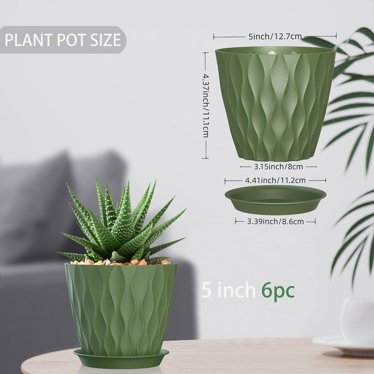 5 Inch Planter Pots, 6 Pack Indoor Planters, Small Flower Pots with Drainage Holes and Tray for