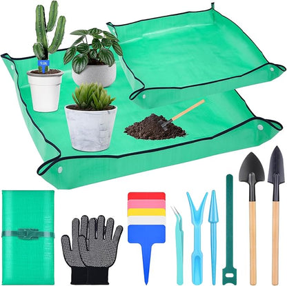 2Pcs Repotting Mat - Large 39'' & Small 26'' Foldable Waterproof Plant Gardening Mat with