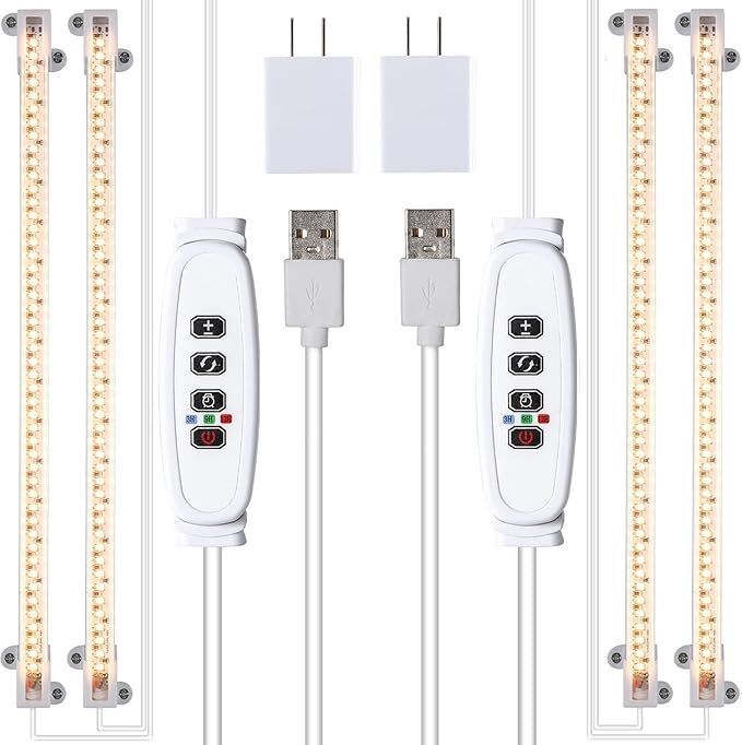 Two Strip Growing Lamp 2-Pack for Indoor Plants, 3500K Full Spectrum LED Grow Light Strips with